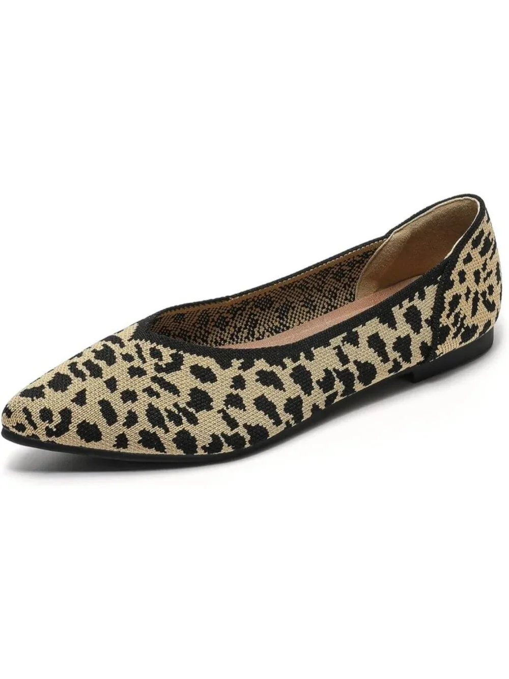 Women's Leopard Ballet Flats Pointed Toe Comfortable Knit Casual Shoes